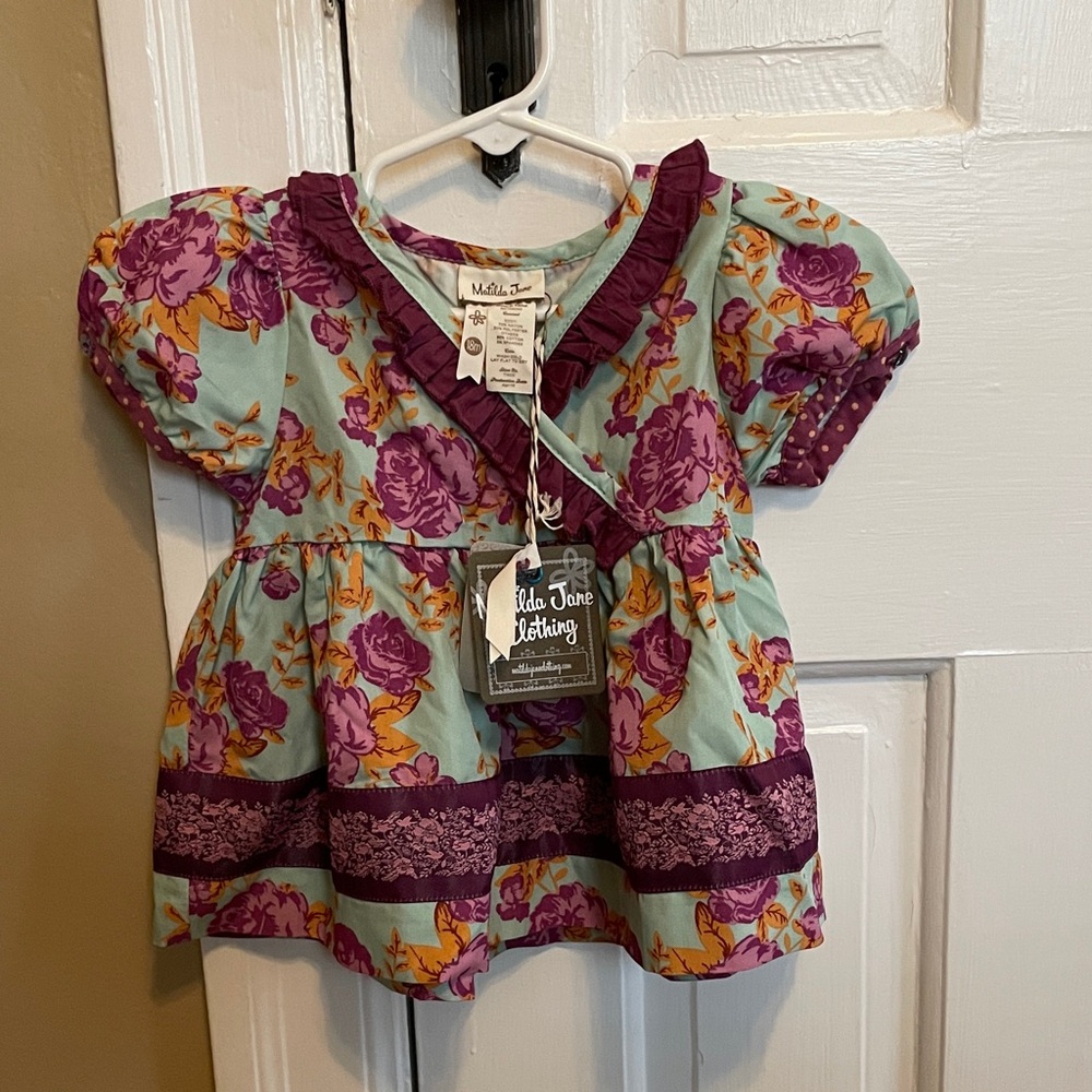 Matilda Jane Dress - raspberry and teal floral print